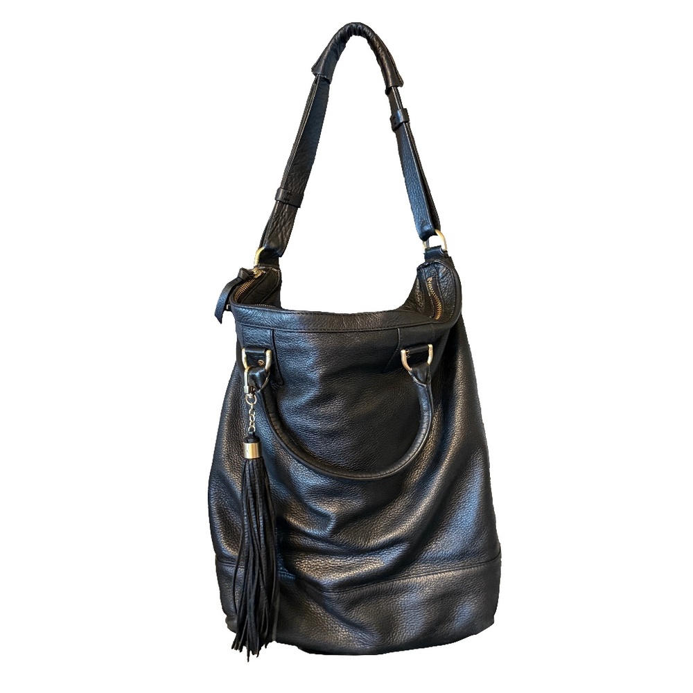 DVF Black Leather Tote with Gold Hardware